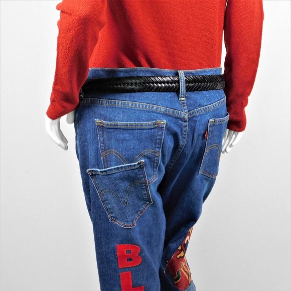 Upcycled Denim Boyfriend Blessed Patchwork Jeans 14 (123024) - Picture 5 of 5